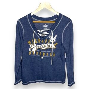 Milwaukee Brewers Lace Up Pullover Sweatshirt Top Size Medium
